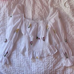 Floral Embroidered White Crop Top